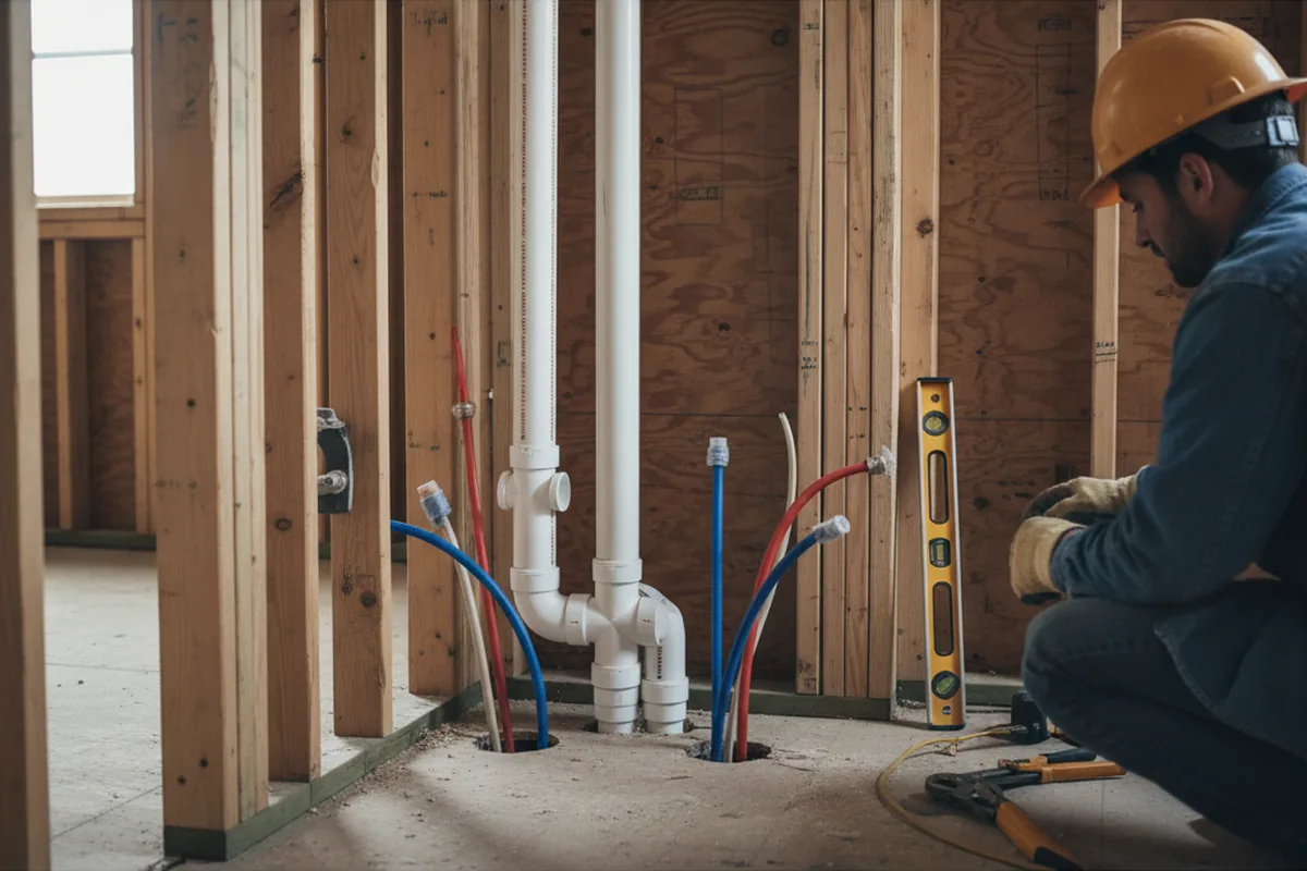 Drain and supply rough-in during Leak Detection in Biggs